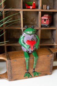Recycled Iron Frog Shelf Sitter With Heart