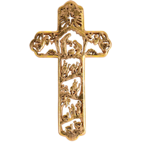 Nativity Scenic Wall Cross Gold 12H