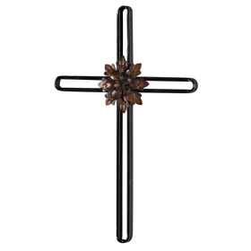 Wall Cross With Flower Metal 17h