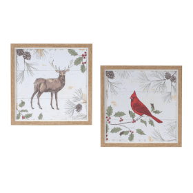 Framed Deer and Cardinal Bird Wall Art