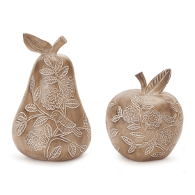 Floral Etched Pear and Apple Decor