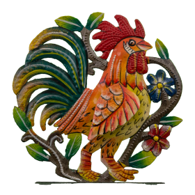 Freestanding Painted Rooster with Wing