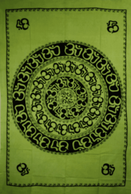 Green Om Shanti Mandala Art Handloom Style Tapestry