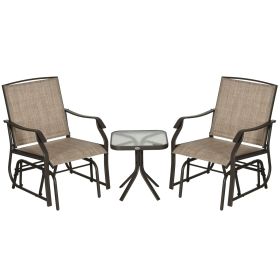 3 Piece Outdoor Glider Chair with Coffee Table Bistro Set, 2 Patio Rocking Swing Chairs with Breathable Sling Fabric, Glass Tabletop