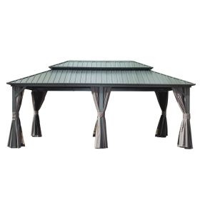 12' X 20' Hardtop Gazebo, Aluminum Metal Gazebo with Galvanized Steel Double Roof Canopy, Curtain and Netting, Permanent Gazebo Pavilion for Pati