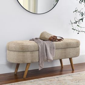 Ottoman Oval Storage Bench,Rubber Wood Legs, Gray (43.5"x16"x16")Brown