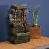 Indoor Home Office Resin Towering Cave Waterfall Table Fountain with LED Lights - 14 Inch
