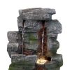 Indoor Home Office Resin Towering Cave Waterfall Table Fountain with LED Lights - 14 Inch