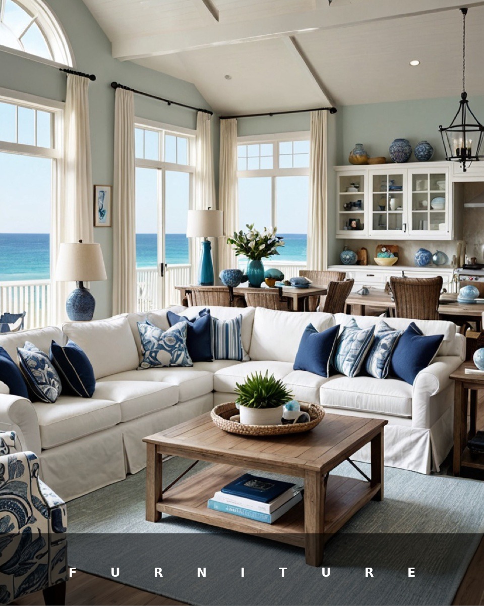 Furniture banner: modern living room with sculptural furniture
