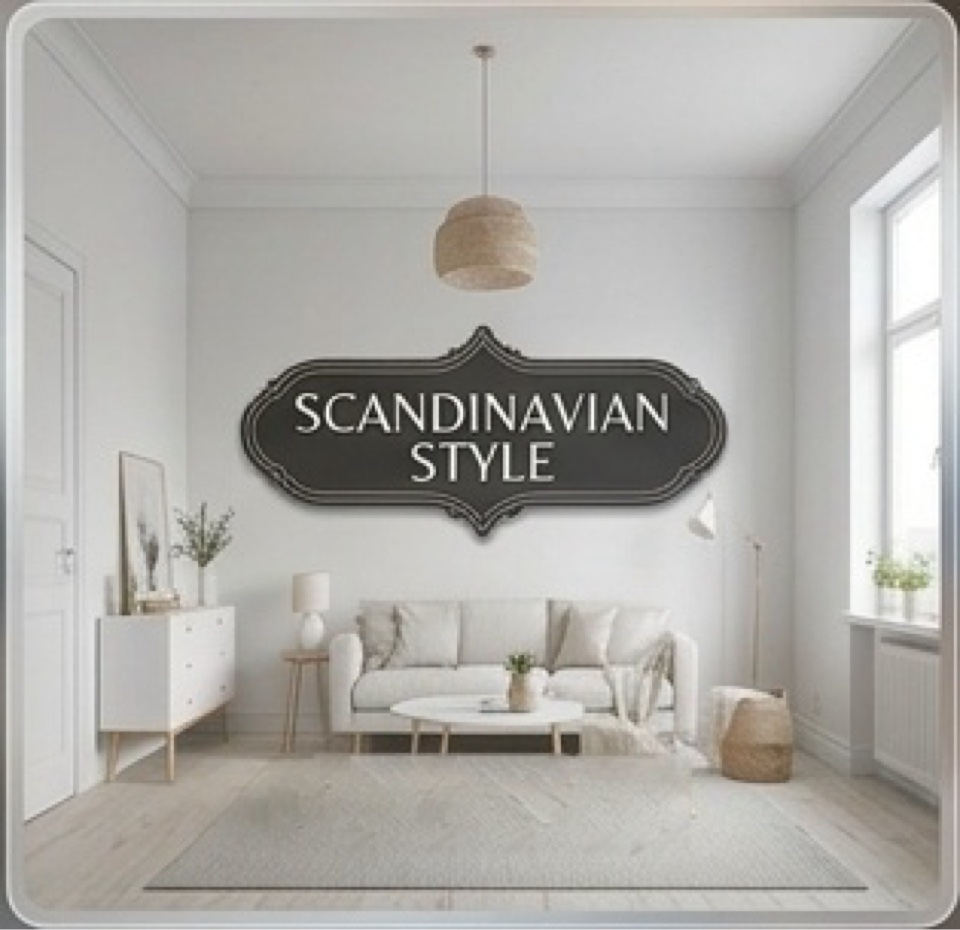 Scandinavian style living room with white walls, light wood and cozy minimalism