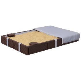 Kids Sandbox With Cover, 4 Corner Seats, Bottom Liner For Backyard, Garden, Outdoor, 73 X 47 X 9, Dark Brown (Option: Dark Brown)