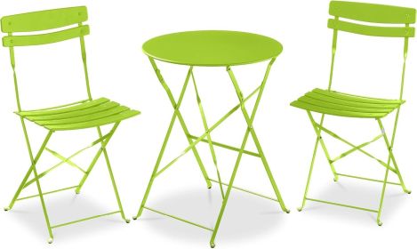 3-Piece Bistro Set, Space Saving Folding Design, Solid Steel, Outdoor Patio Furniture Set w/ 2 Chairs, Bistro Table (Color: Lime Green)