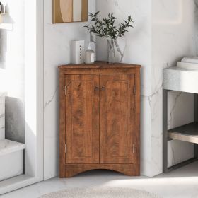 Triangle Bathroom Storage Cabinet with Adjustable Shelves, Freestanding Floor Cabinet for Home Kitchen (Color: Brown)